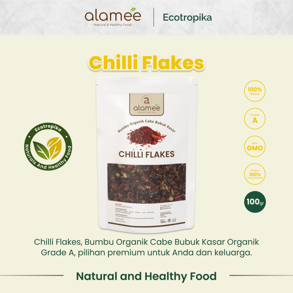 

Chili Flakes Cabe Giling Kasar Cabai Bubuk Bumbu Dapur Instan Organik Tanpa Campuran Premium `100gr