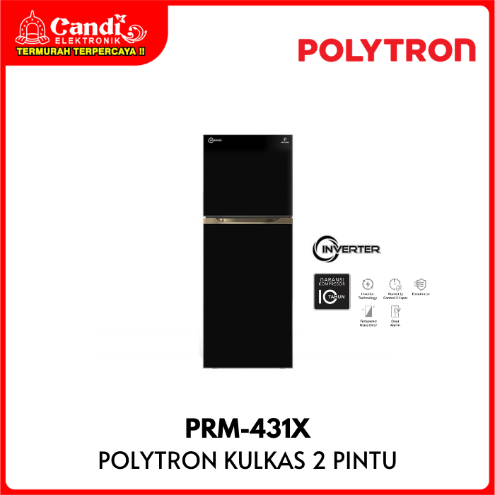 POLYTRON Kulkas 2 Pintu Kapasitas Gross  300 Liter Inverter Inverter PRM-431X