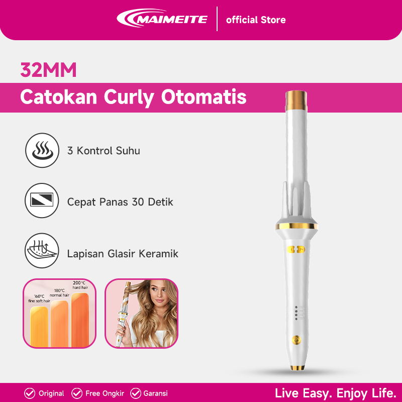MAIMEITE Catokan Rambut Ceramics 32mm Catokan Curly Otomatis Curly Rambut Curling Iron