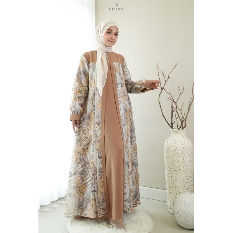 Sharqiya dress ORI by disiko exclusive Maxi gamis wanita muslimah Bahan yorish kombinasi burnout Uku