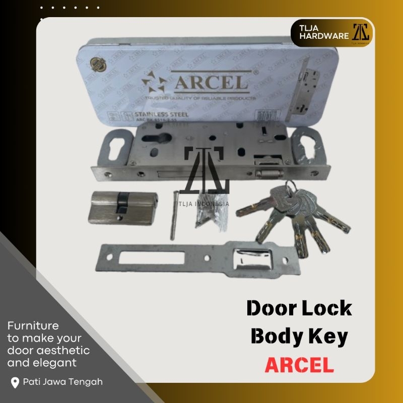 ARCEL Body Kunci Pelor Pintu Kupu Tarung Stainless Steel ARC BK-8516-2-SS ( 1Set ) Door Lock Body Ke