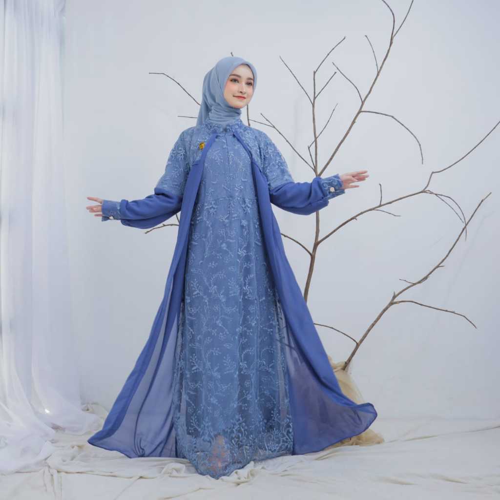 Shanaz Dress Brukat Bordir MIX Ceruti BabyDoll Gamis Outer Sabyan