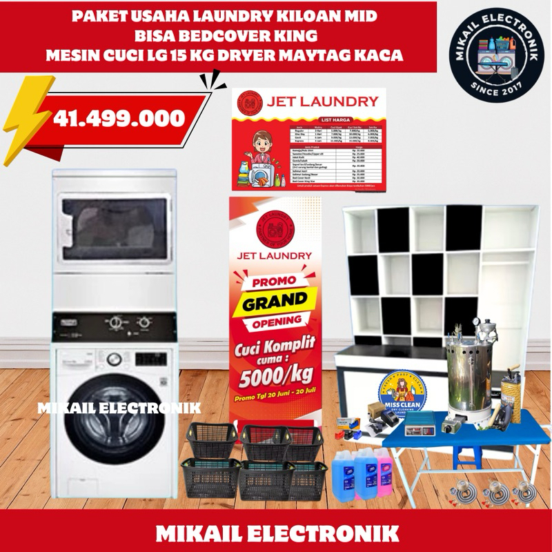 PAKET MESIN LAUNDRY KILOAN BISA BEDCOVER KING MESIN CUCI 15 KG DRYER MAYTAG KOMERSIL