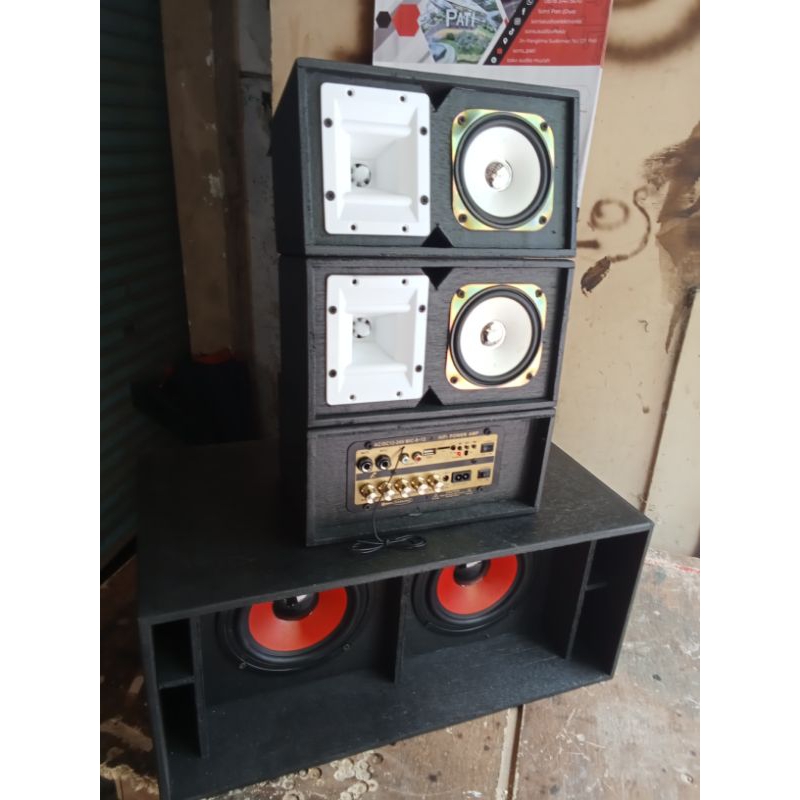 paket sound miniatur horegg siap bunyi sub 6in dobel Line array 4inch 2box+tuiter audax ax65