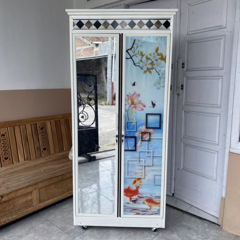 LEMARI ALUMINIUM PINTU 2 RAK DAN GANTUNG | LEMARI BAJU ALUMINIUM KEKINIAN | LEMARI KACA 2 PINTU | LE