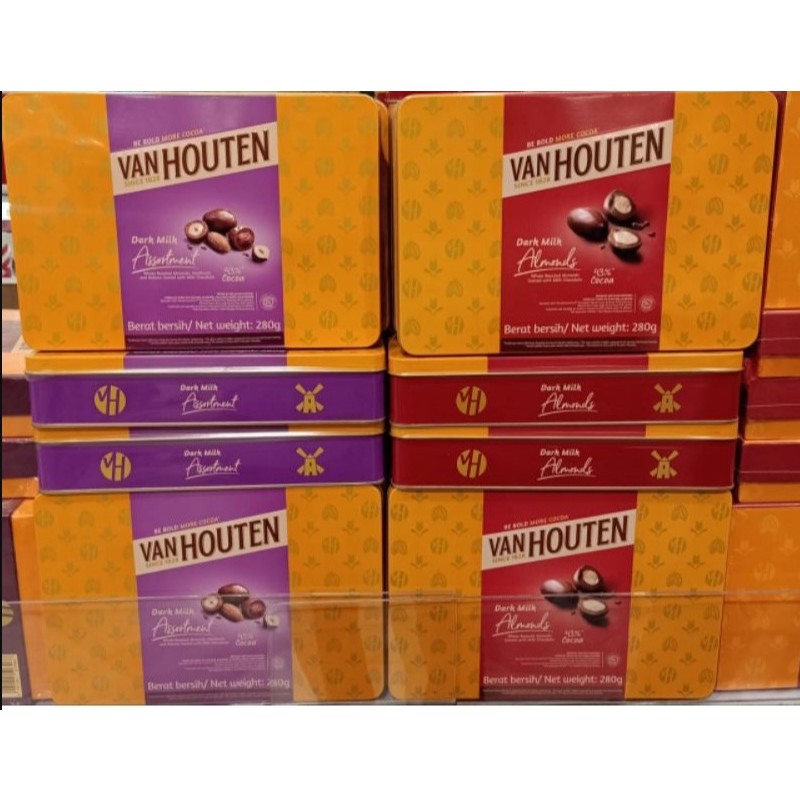 

Coklat Kaleng Van Houten Box Dark Milk Almond & Assortment Dragée 280 gr / Coklat Halal - food