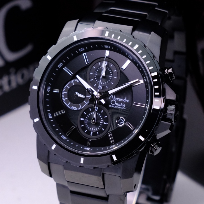 Alexandre Christie Pria Terbaru Chrono Series Original Warna Full Black - AC6141 MC