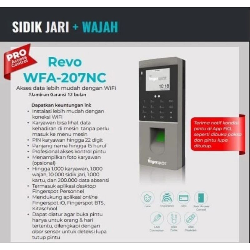 FINGERSPOT REVO WFA-207NC - MESIN ABSENSI FINGERSPOT WFA 207NC