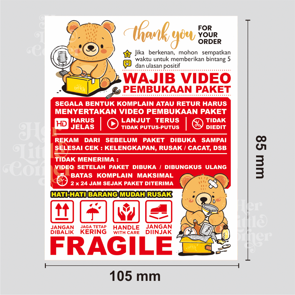 

Ay00! Sticker Wajib Video Unboxing Fragile (100 Pcs) Uk. 8,5 X 10,5 Cm