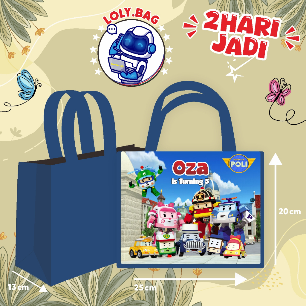 

Tas Ultah / Tas Ulang Tahun Murah/Goodie bag murah/souvenir ultah/Tas tema Roboccar Poli