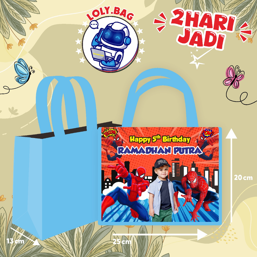 

Tas Ultah / Tas Ulang Tahun Murah/Goodie bag murah/souvenir ultah/Tas tema Spiderman