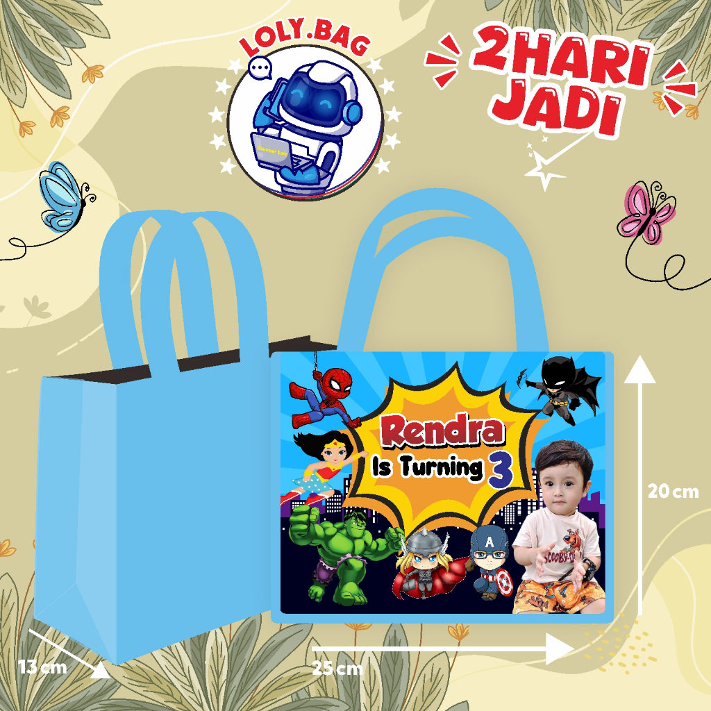 

Tas Ultah / Tas Ulang Tahun Murah/Goodie bag murah/souvenir ultah/Tas tema Superhero/Avengers