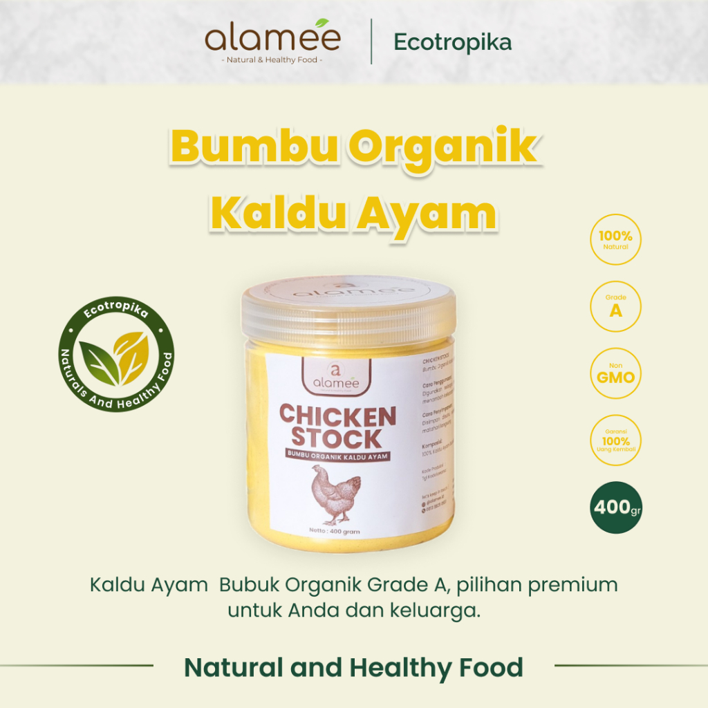 

Kaldu Ayam Bubuk Chicken Stock Powder Extract Seasoning Non MSG Murni Bumbu Organik Spesial 400 Gram