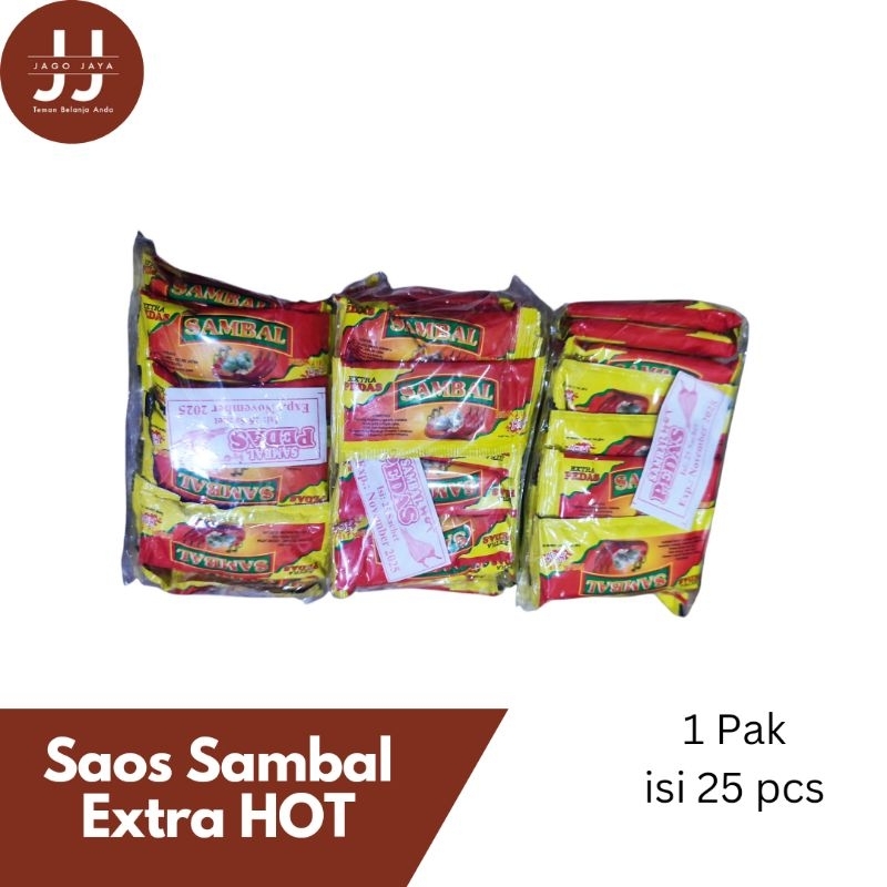 

[Jago Jaya] Saos Sambal Extra HOT 1 pak isi 25 pcs - Saos Sambal Kecil