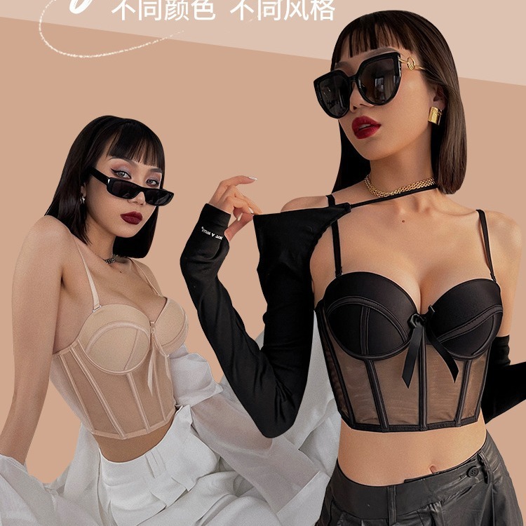 Bra Korset With Underwired & Padded Bra - Renda Premium Corset Bra Black & Cream - Push up bra