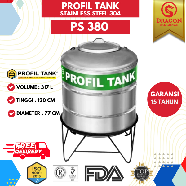 Profil Tank Stainless PS 380 + Kaki - Toren Air Tangki Air Profil 380