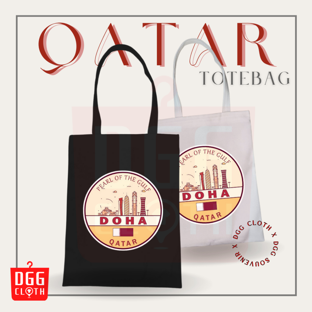 DGGCloth Totebag Resleting Qatar Souvenir Tas Oleh Oleh Qatar Bahan Kanvas 1