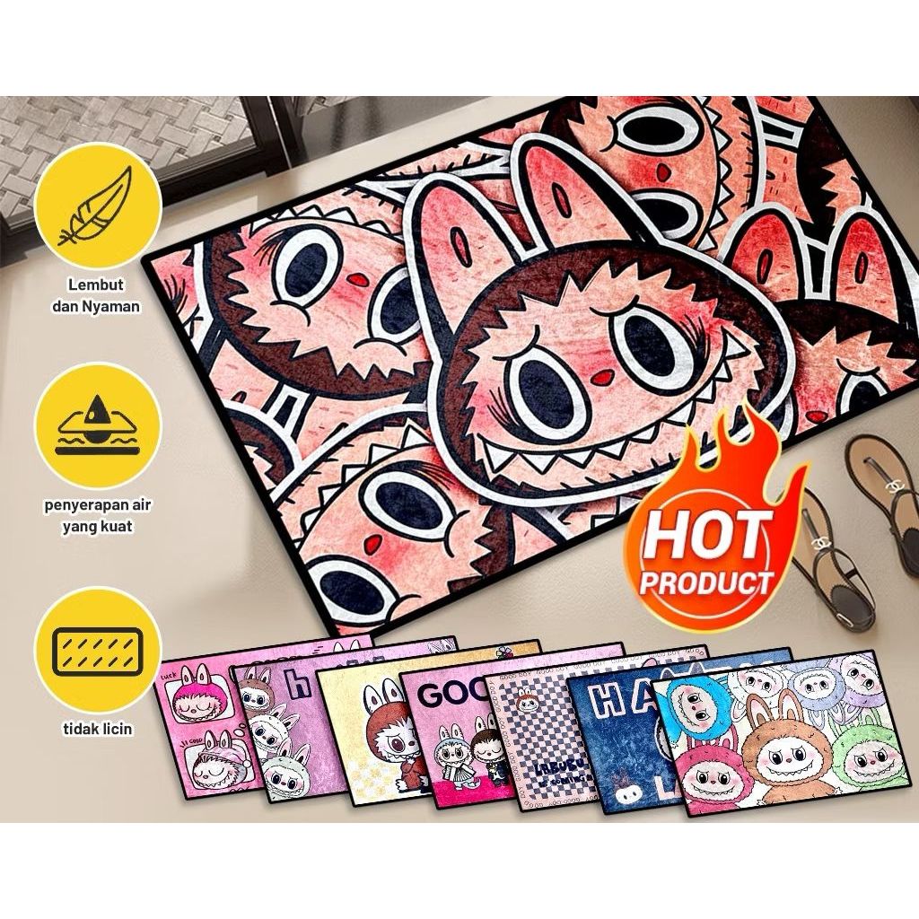 keset kaki labubu 3d Keset Kaki Anti Slip Motif Batu & Kaki / Bahan Memory Foam Menyerap / Keset Kam