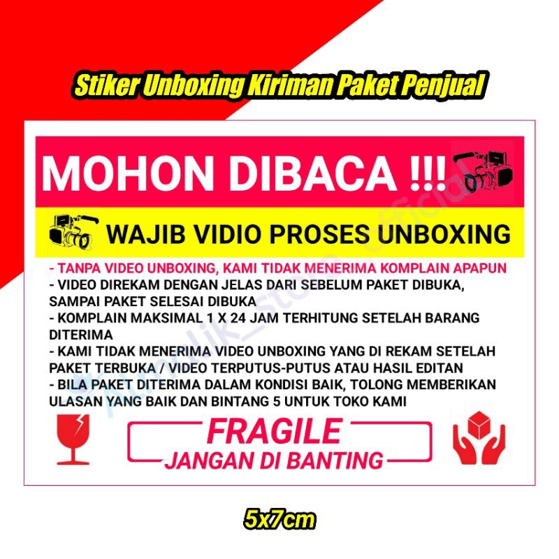 

Sticker FRAGILE Wajib Video Unboxing Stiker paket unboxing pengiriman murah