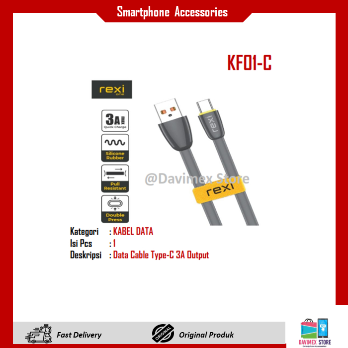 [ORI] REXI KF01C Data Cable Type-C 3A Output Kabel Data