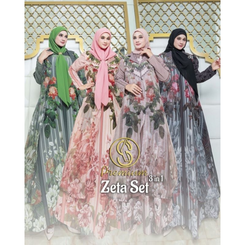 Gamis Cantik Mewah Elegan Bahan Ceruty Digital Printing Set Outer Atau Khimar