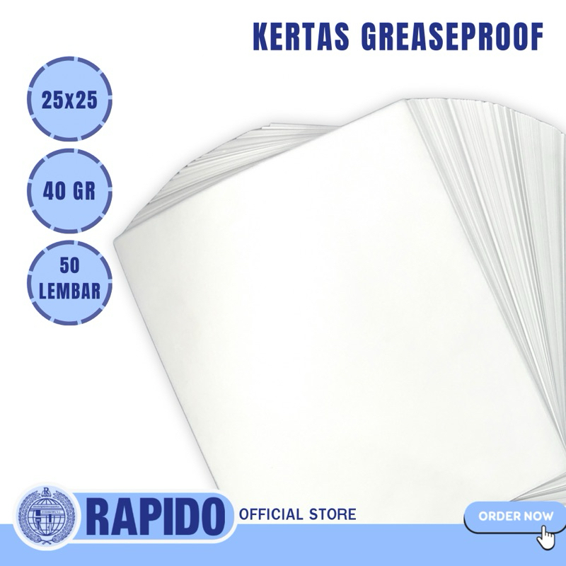 

[ 50 Lembar] 25x25 Kertas Roti Kue Wrapping Food Grade Alas Baking Loyang Kue Tatakan Cookies 40 gr