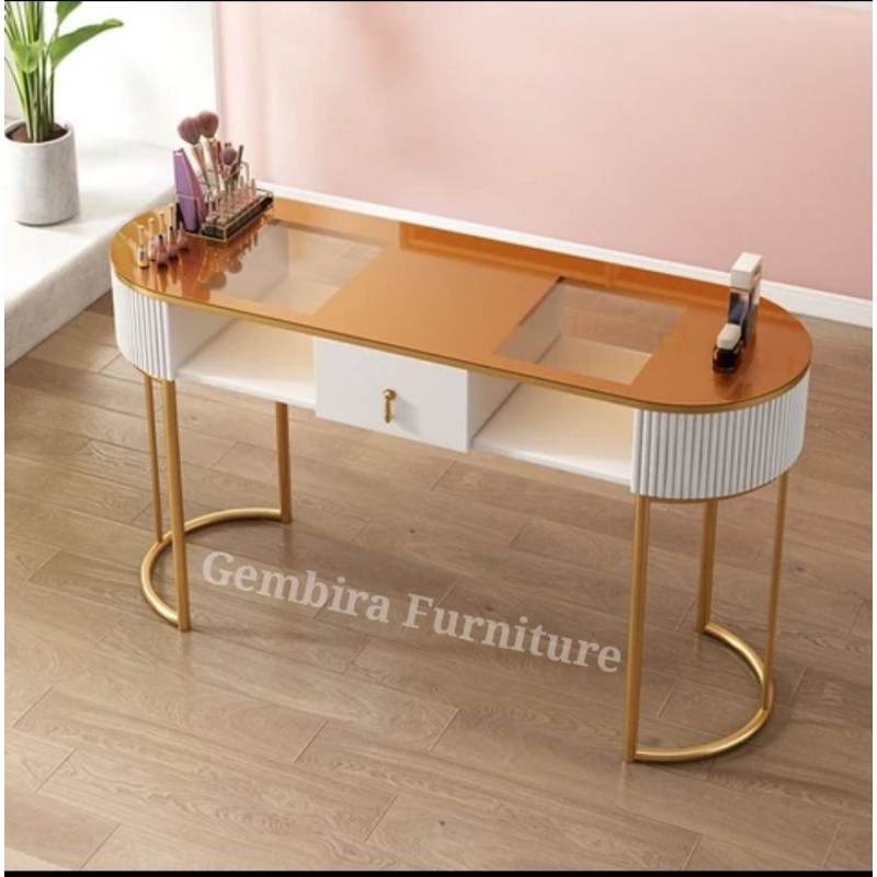 Ready nail art table salon kuku rias make up hias kaca meja tamu konsol console gold foyer industri 