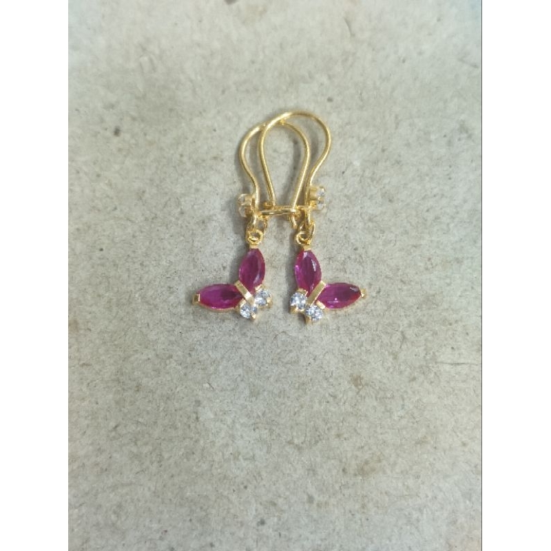 anting desi bandul kupu-kupu merah putih 1 gram emas muda