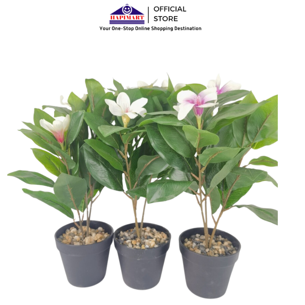 Bunga Artificial Jane Magnolia Hias Pot Hitam Dan Krikil Tanaman Palsu Hias Meja Tanaman Imitasi Dek