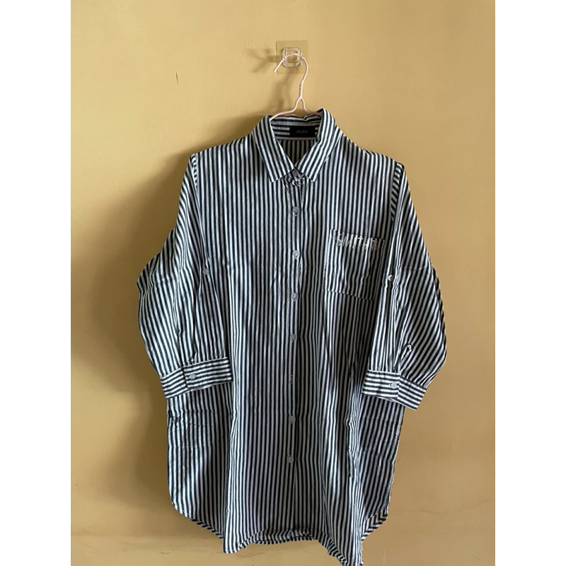 kemeja salur navy putih ab plus