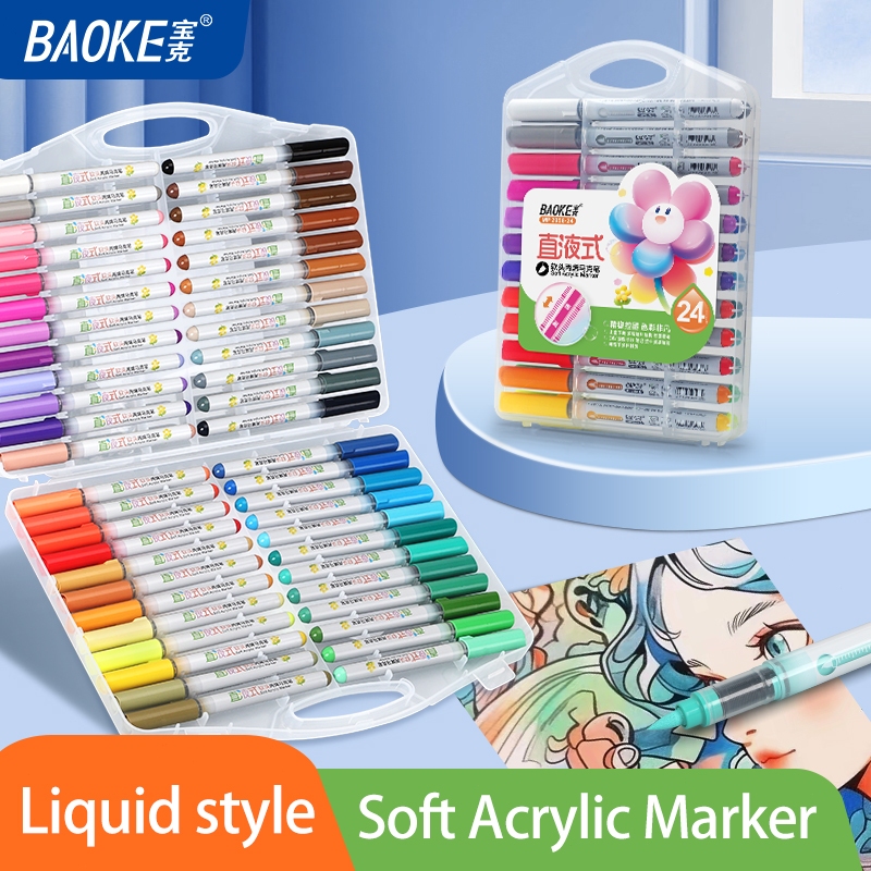 

BAOKE Liquid Style Soft Acrylic Marker / Spidol Akrilik Ujung Lembut Gaya Cair 12/24/36/48 Warna Bisa Dicuci MP2956