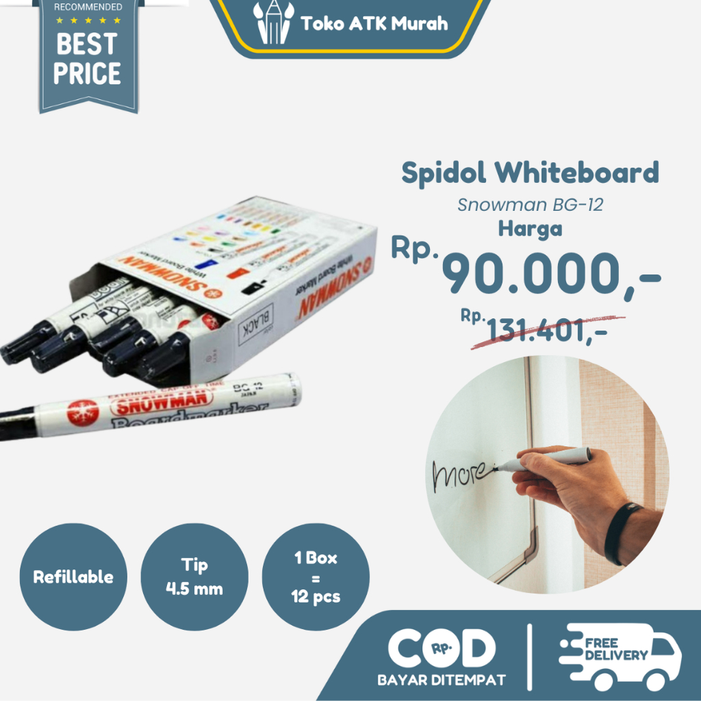 

Arm 1 BOX Spidol Papan Tulis Whiteboard BG-12 Snowman - 12pcs