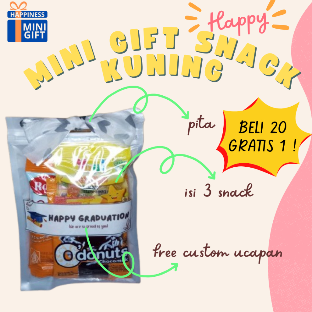 

HAPPY MINI GIFT SNACK KUNING | FREE CUSTOM UCAPAN | TANPA MINIMAL PEMBELIAN | TERMURAH !!!