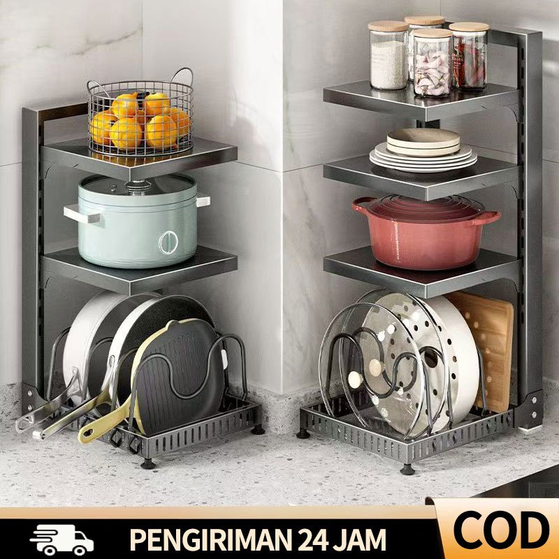 Rak Dapur Stainless Steel Rak Susun Panci Wajan Bawah Wastafel Multifungsi