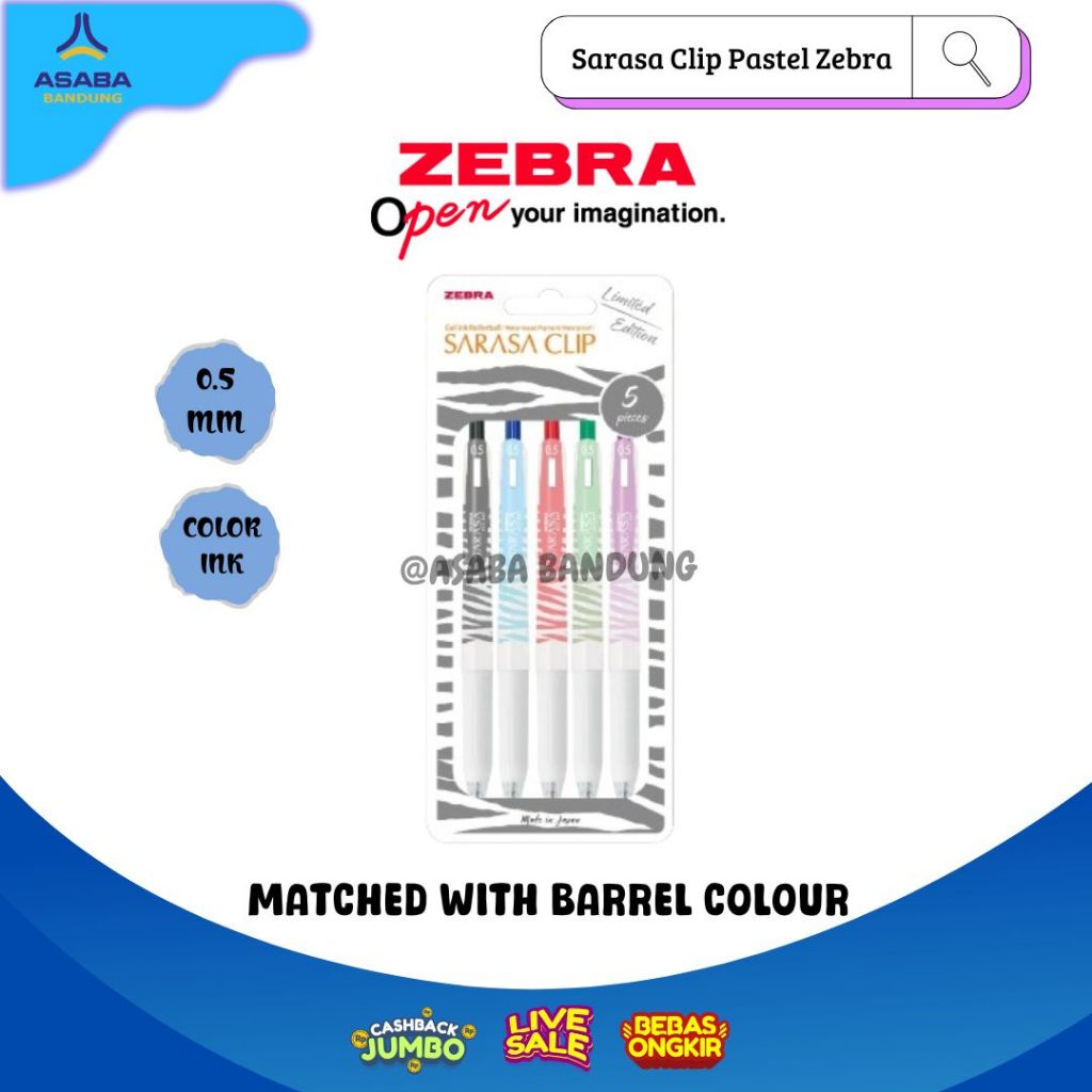 

Asaba Bandung- Pen/Pulpen/Bulpen Gel Zebra Sarasa Clip 0.5mm Pastel Zebra Series Satuan & Set 5 Pcs - Limited Edition