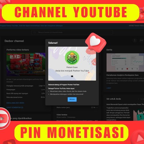 AKUN YOUTUBE SUDAH PIN TINGGAL GANTI REKENING || AKUN YOUTUBE MONETISASI