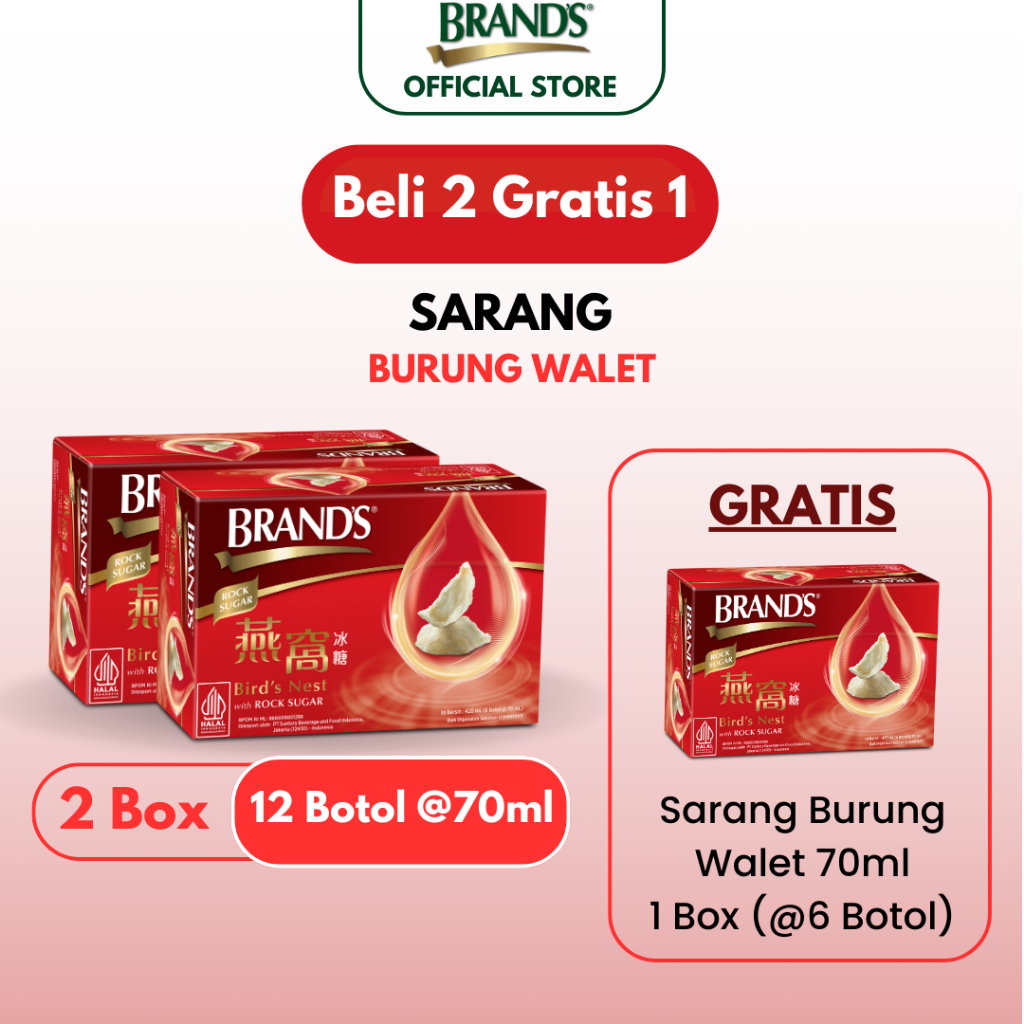 

[Beli 2 Gratis 1] BRAND'S Minuman Sarang Burung Walet dengan Gula Batu 70ml - 2 Box (12 Botol) GRATIS 1 Box (6 Botol)