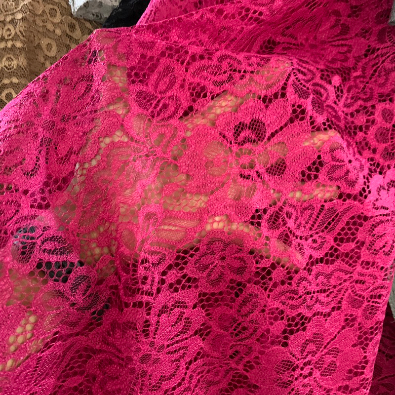 kain brokat lace premium - kain brukat import - [FUCHIA PINK]