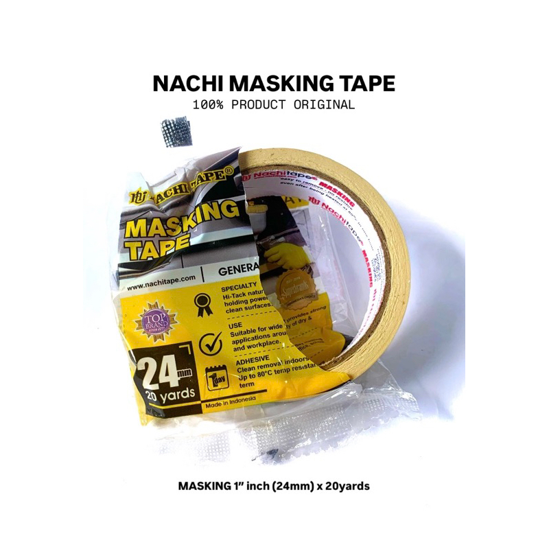 

NACHI MASKING TAPE || ISOLASI KERTAS || MASKING NACHI 1 Inch (24mm) x 20Yard