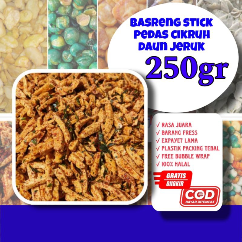 

Basreng pedas cikruh 250gr/basreng pedas cikruh daun jeruk/aneka snack/basreng stick