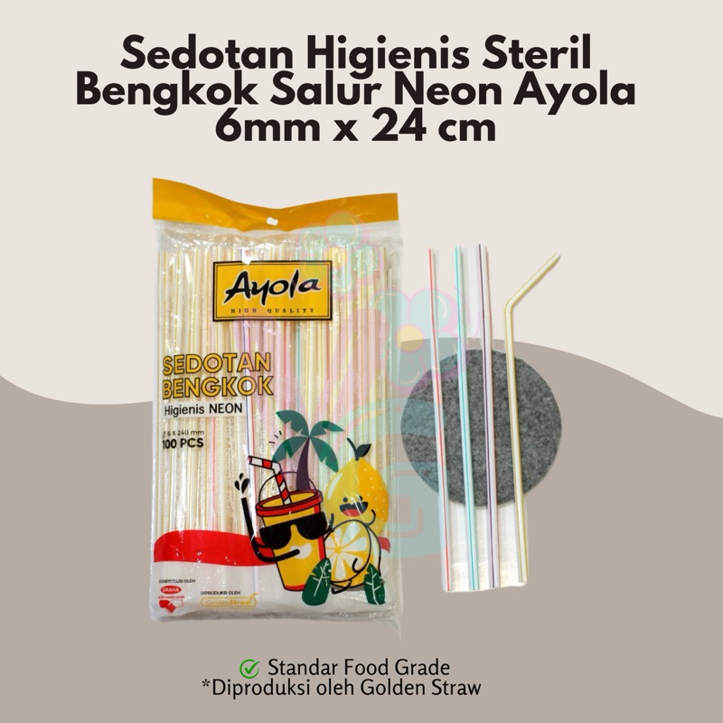 Sedotan Plastik Higenis Steril Bengkok Flexible Salur Ayola 6mm x 24cm [100 pcs]