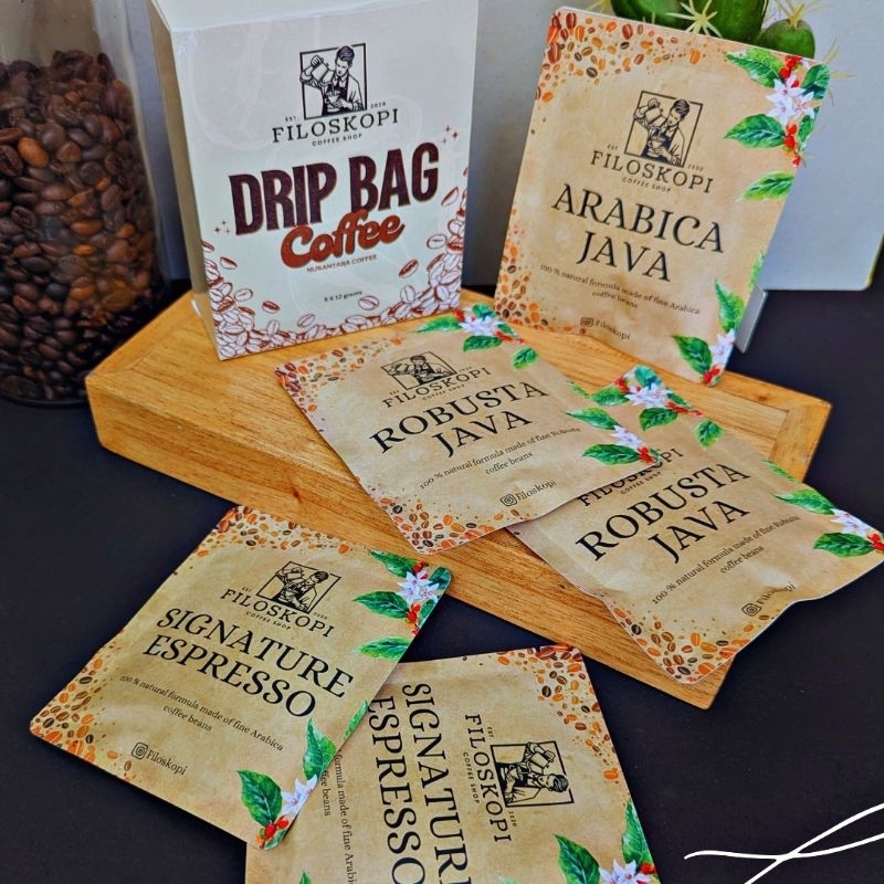 

Drip Bag Coffee Robusta Temanggung Filoskopi 1 Box isi 5pcs Kopi Bubuk Grade A Murni Tanpa Campuran