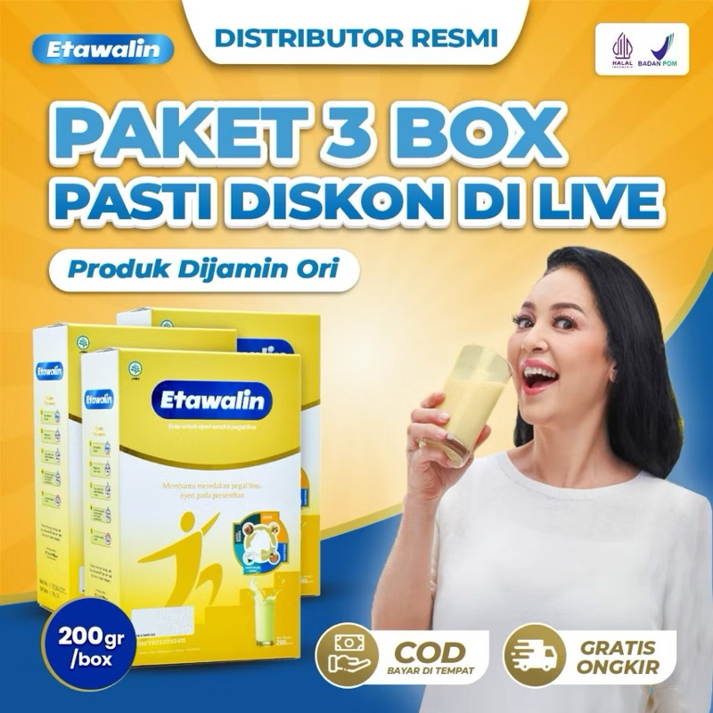 

PAKET 3 BOX SUSU ETAWALIN - Paket Sembuh Susu Sendi Atasi Radang Sendi Nyeri Tulang Cegah Osteoporosis Osteoartritis Pengeroposan Tulang Susu Kambing Etawa Kesehatan Susu Bubuk Murni Original Ettawa 100% Ori Susu Asam Urat Etawalin Platinum