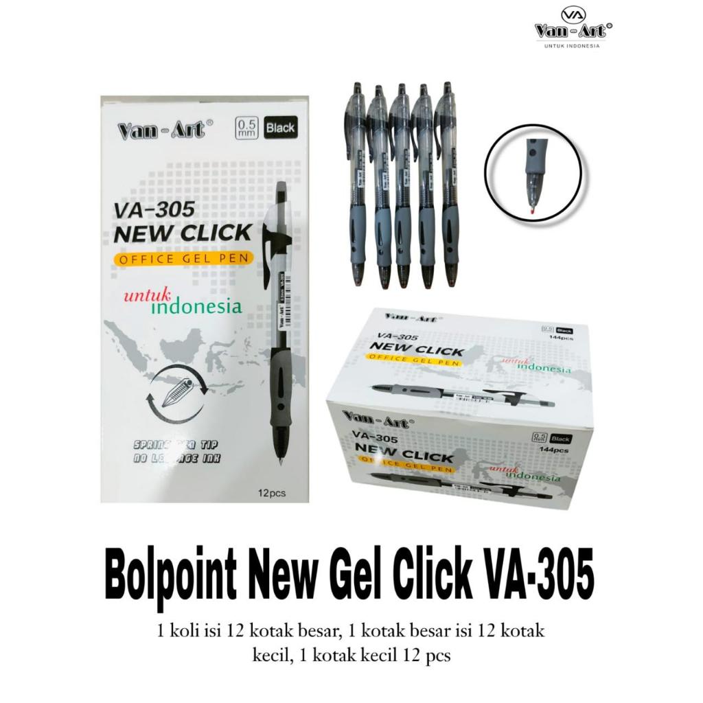 

(1pak isi 12pcs) Bolpen Bolpoin New Gel Click Ink VA-305 HITAM, ballpoint click, tinta cair