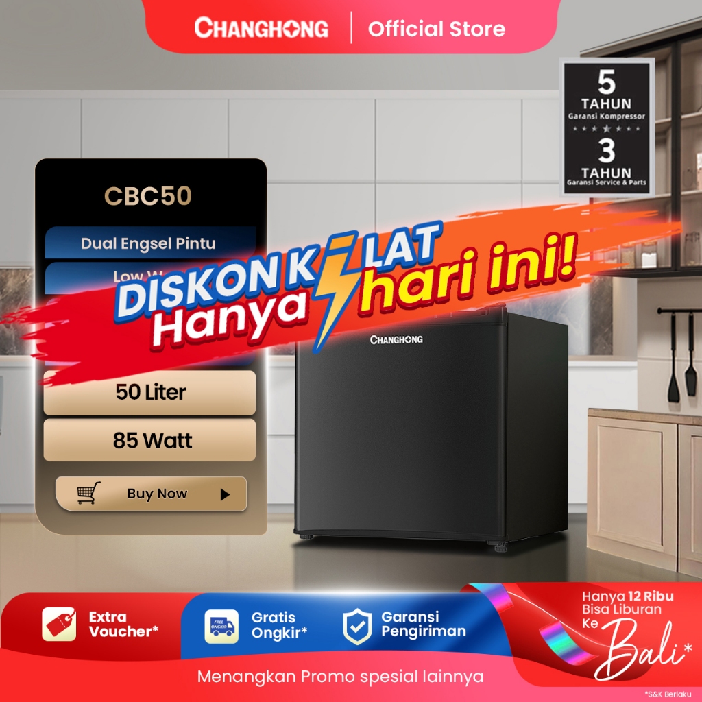 Changhong Kulkas Mini Bar (Refrigerator) Lemari Es Kapasitas 50 Liter  CBC 50 (Semi Auto Defrost) (A