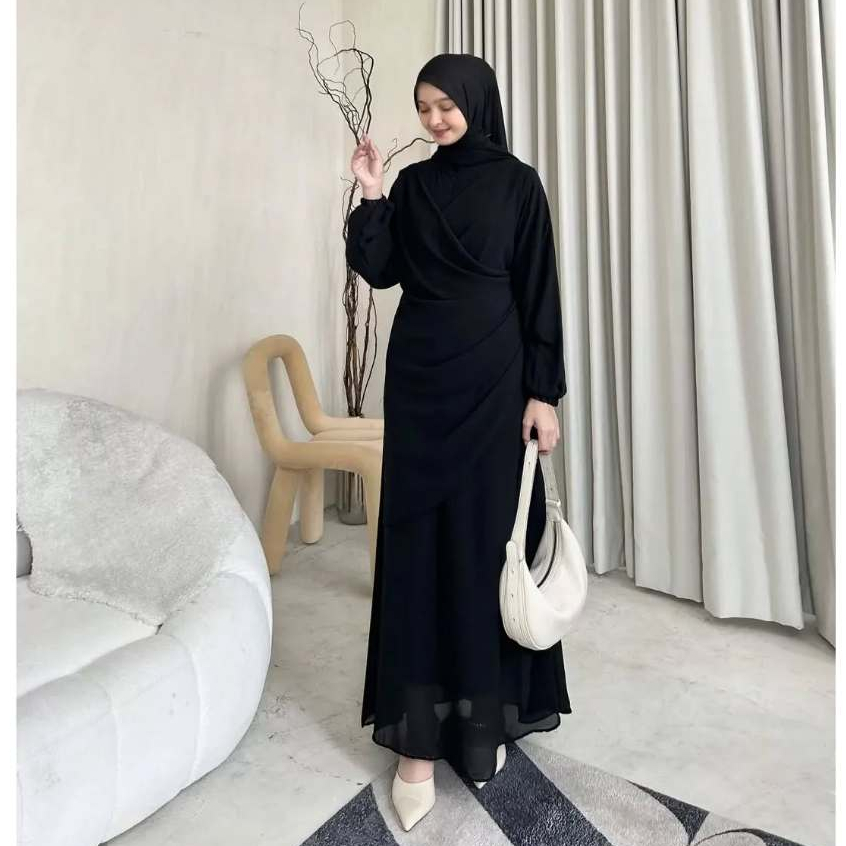 LAKSMI DRESS GAMIS CERUTI BABYDOLL PREMIUM GAMIS PESTA MEWAH ELEGAN GAMIS HITAM POLOS DRESS PESTA