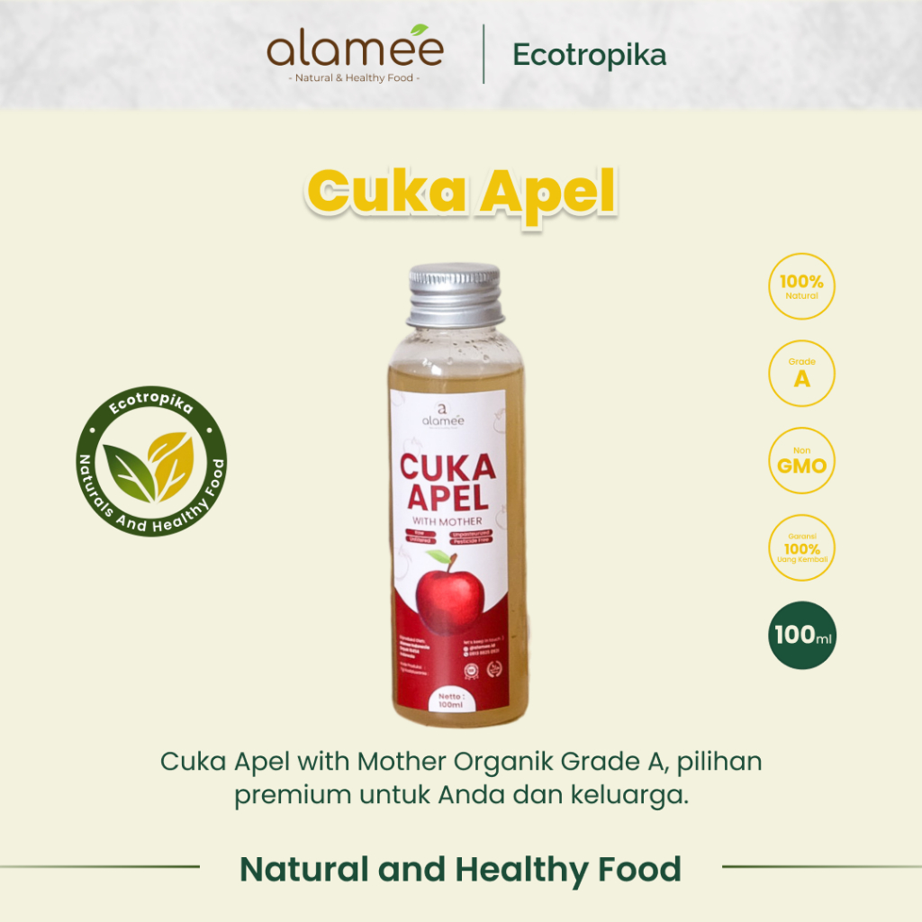 

CUKA APEL ORIGINAL ORGANIK 1000ML / APPLE CIDER VINEGAR / SARI BUAH 100ML PREMIUM ORGANIC