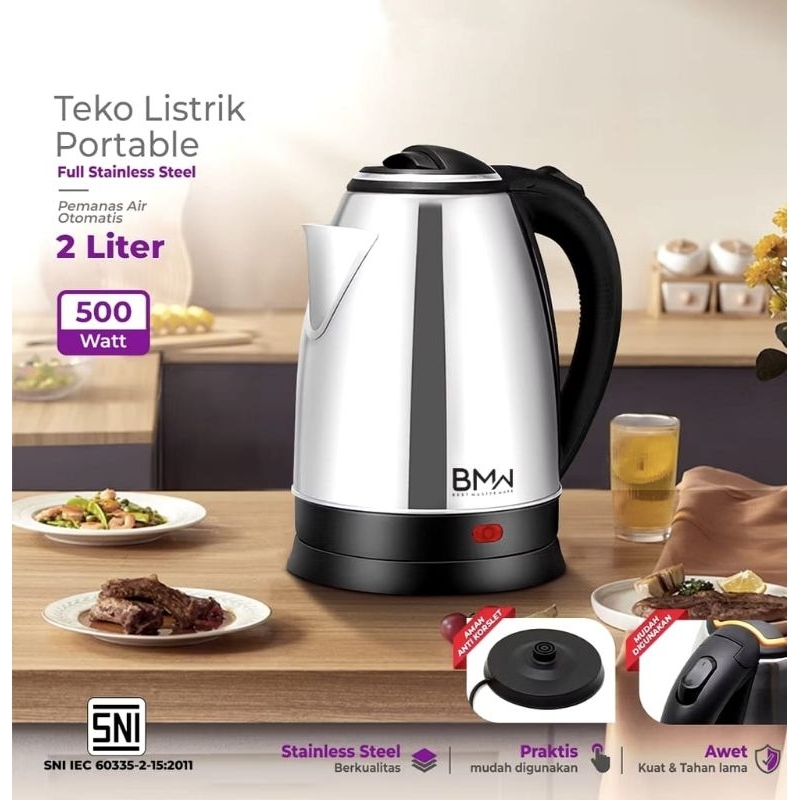 Teko Listrik Air Minum Teko Electric Kapasitas 2L Stainless Steel Pemanas Air Kettle Besar ksg