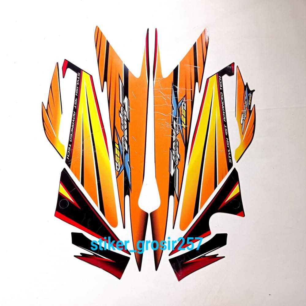 STIKER STRIPING LES LIST BODY MOTOR HONDA SUPRA X 125D 2005 OREN ORANGE HITAM