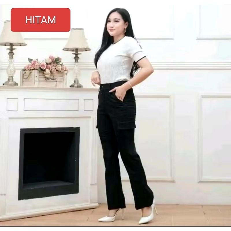 Celana Cutbray Cargo Wanita Twill Combed Stretch